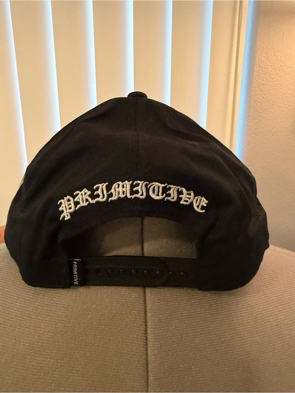Primitive Black Snapback Hat with White 'P' & Embroidered Motifs